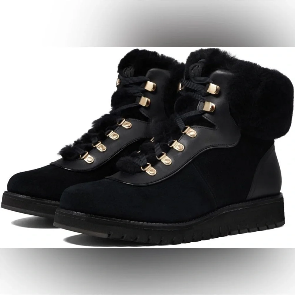 Cole Haan ZEROGRAND Explore Upstate Waterproof Shearling Hiking Boots Black 9